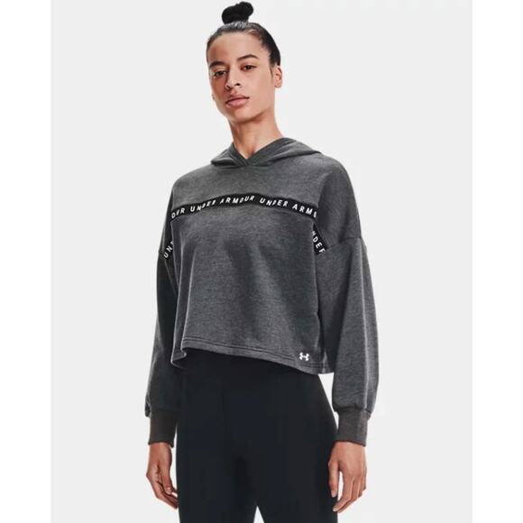 Under Armour Tops - Under Armour Women's Taped Cropped Fleece Gray Hoodie